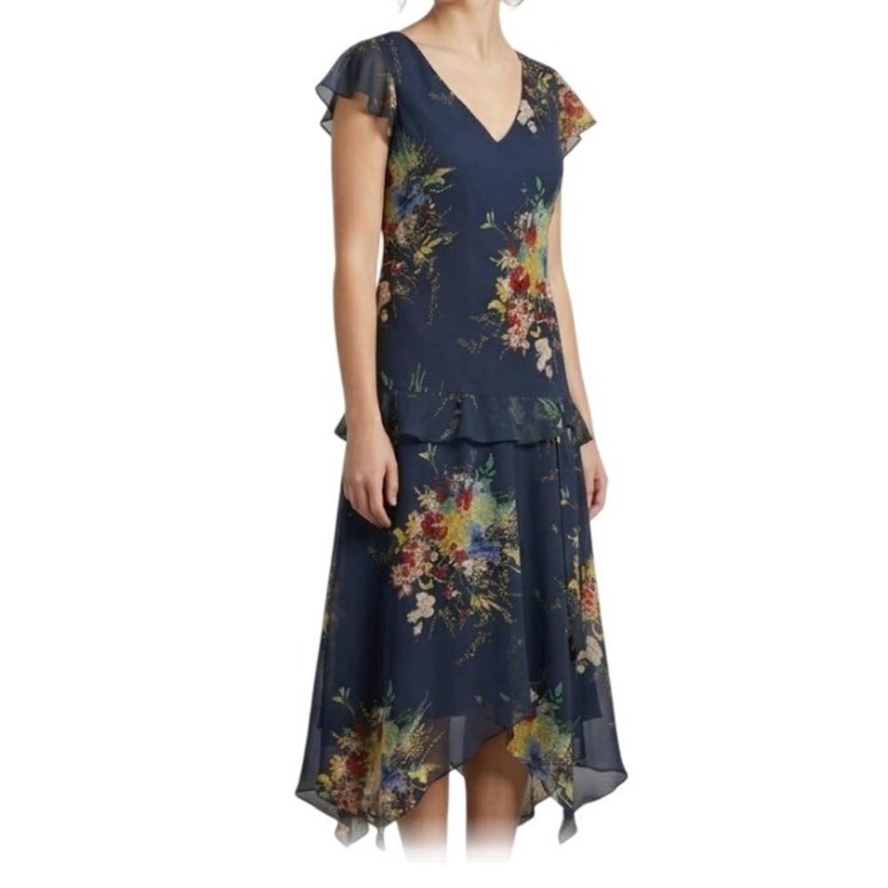 Dressbarn Vintage Y2K Midi Dress 16 Drop Waist Floral Whimsygoth‎ Fairy Chiffon